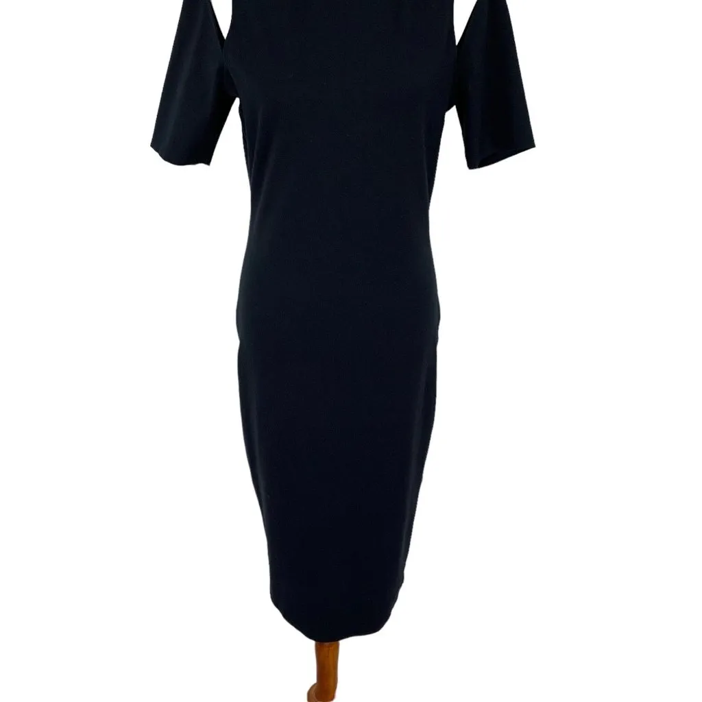 Fabletics Black Midi Dress Large Short Sleeve Bodycon Activewear Gym Athleisure - Image 3