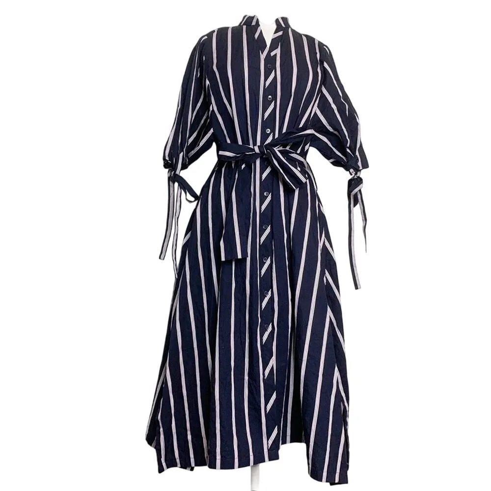 NWT Zara striped tie sleeve belted shirt dress blue midi - Image 5