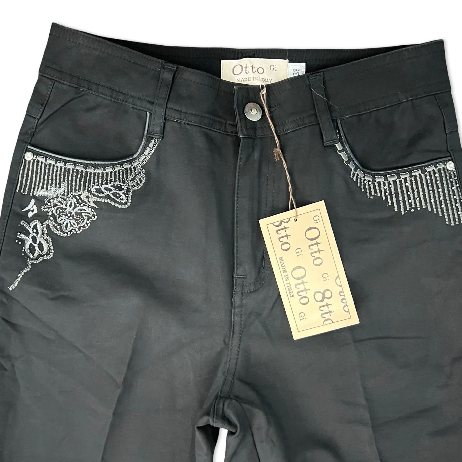 Otto Gi Italy Black Silver Embellished Pockets Bootcut Pants sz 38 / 8 NEW Tags - Image 11