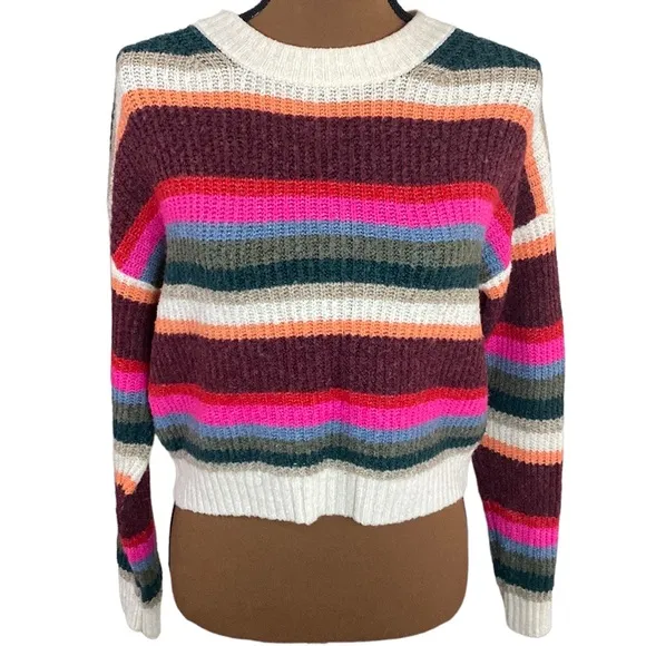 American Eagle plush knit ribbed striped cropped sweater size XS - Image 12