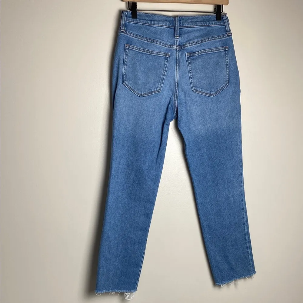 J. Crew Factory Essential straight button fly jeans frayed hem dark wash size 27 Blue - Image 8