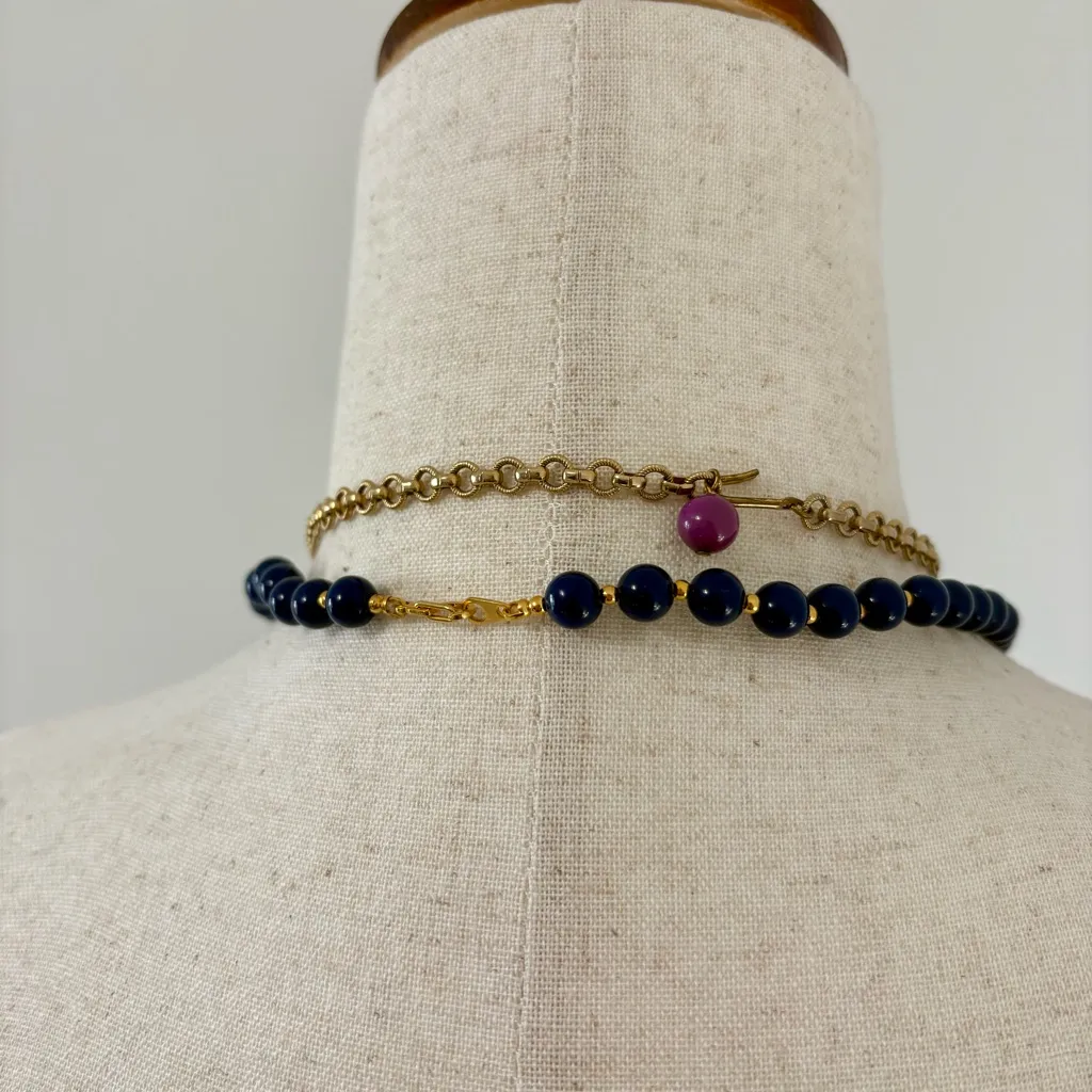 Vintage Estate Navy Blue and Purple Beaded Necklace Bundle - Image 3