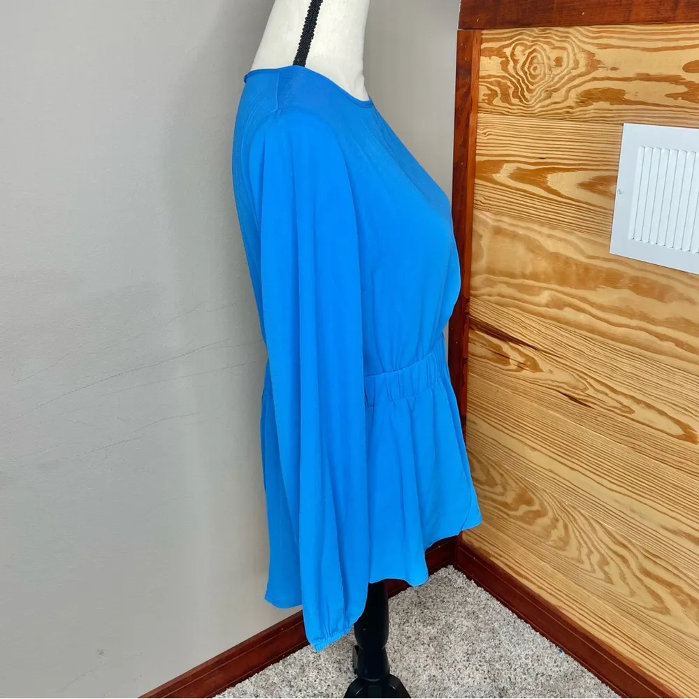 New York & Company Royal Blue Chiffon Long Sleeve Tie Back Top Blouse Small - Image 2