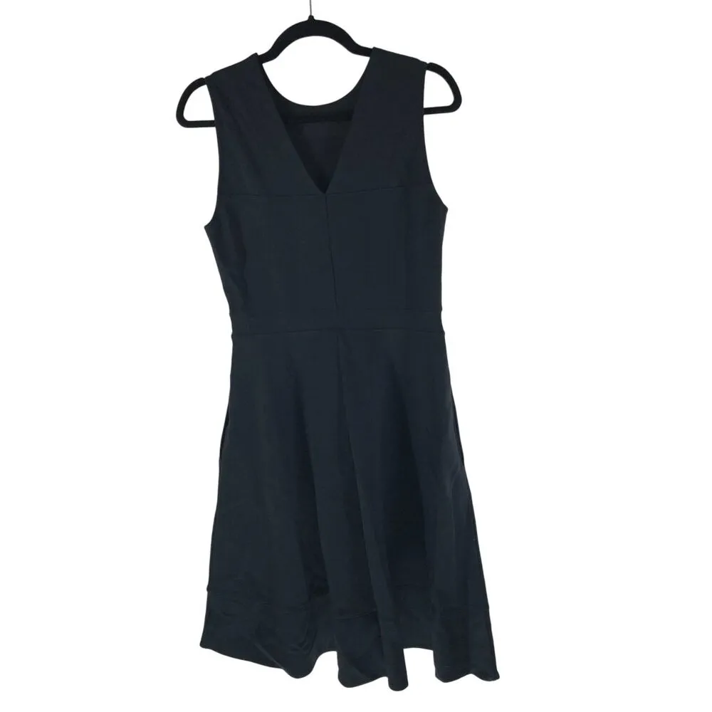 Lands End A Line Dress Sleeveless V Back Pleat Stretch Black 8 - Image 2