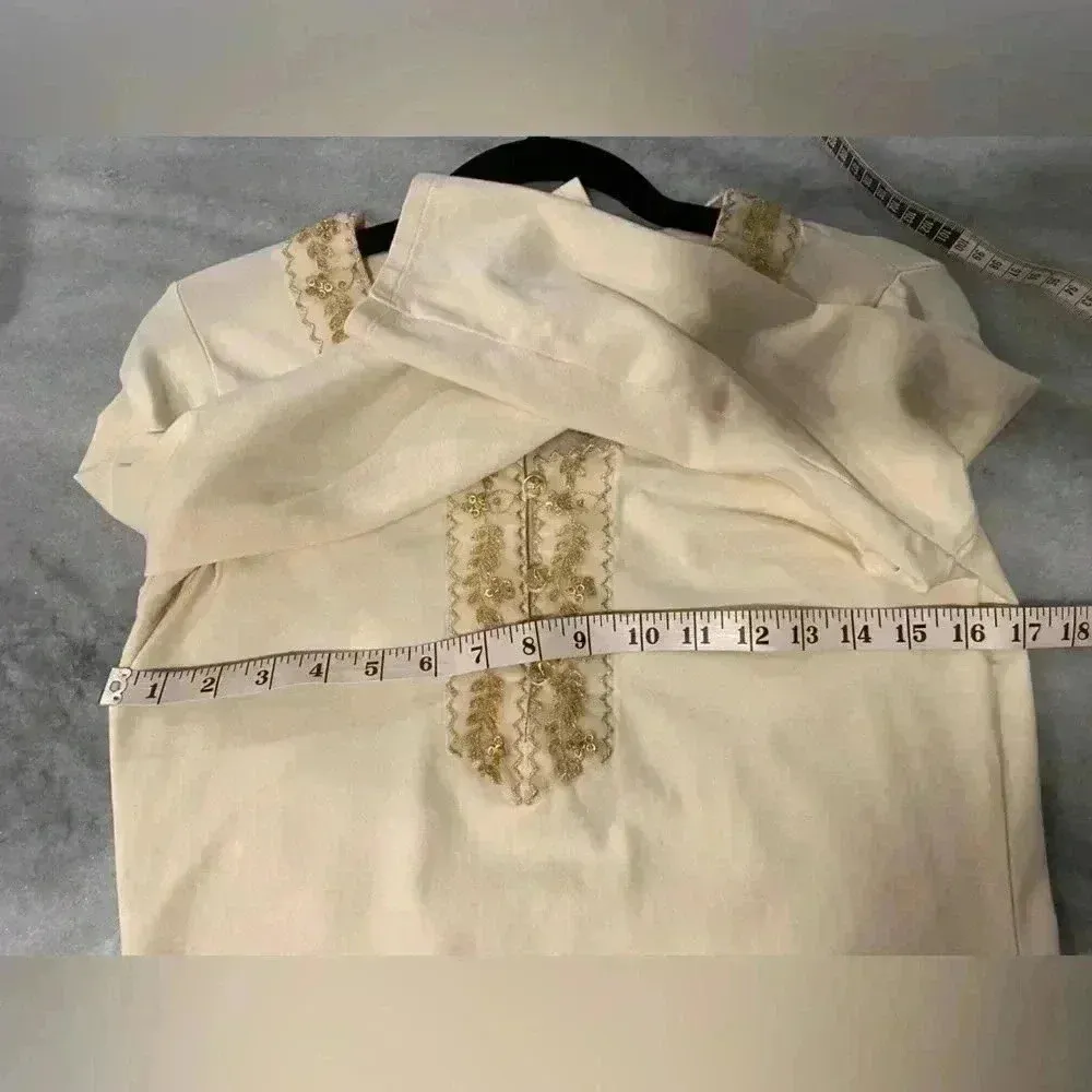 Spanner Embroidered Metallic Floral Beaded Sequin V Neck Marble Buttons Size S Gold - Image 7