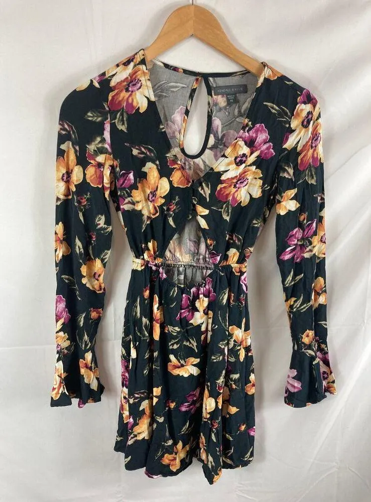 Kendall & Kylie Black Floral Cutout Bell Sleeve Dress XS - Image 2