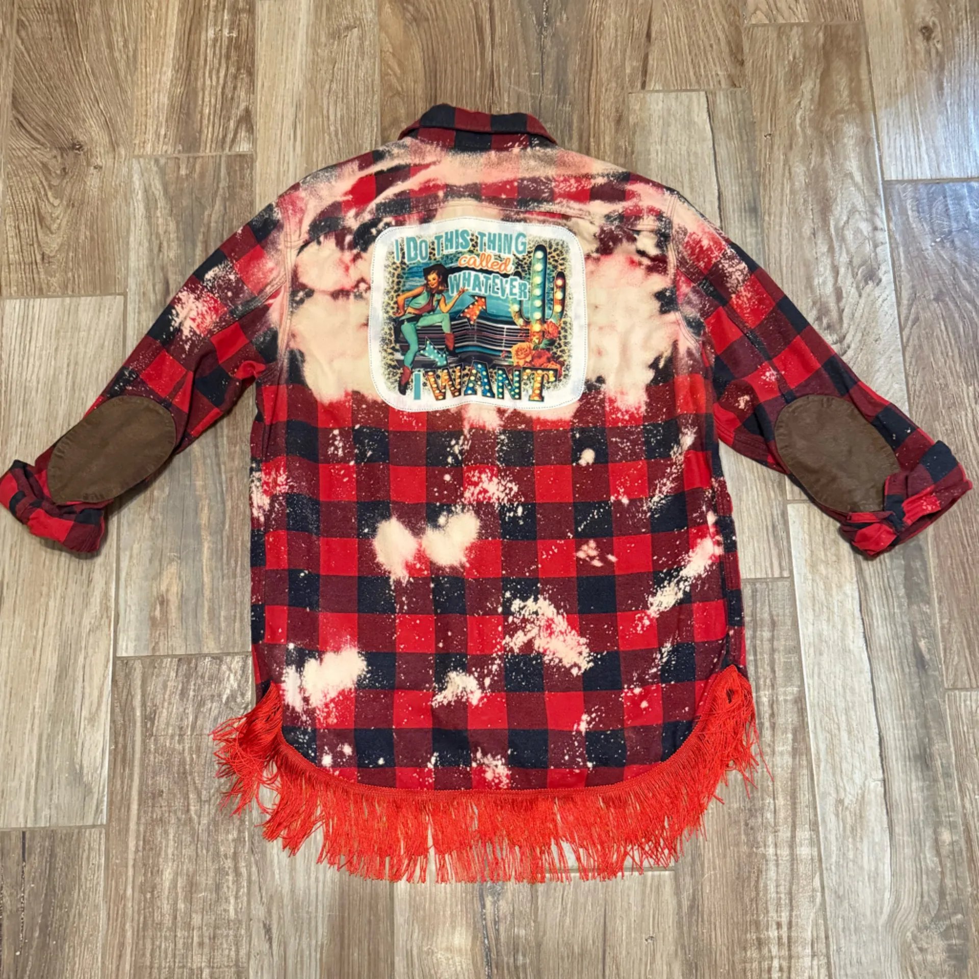 Custom Gap Junk Gypsy Bleach Plaid Button Down with Fringe - Image 4