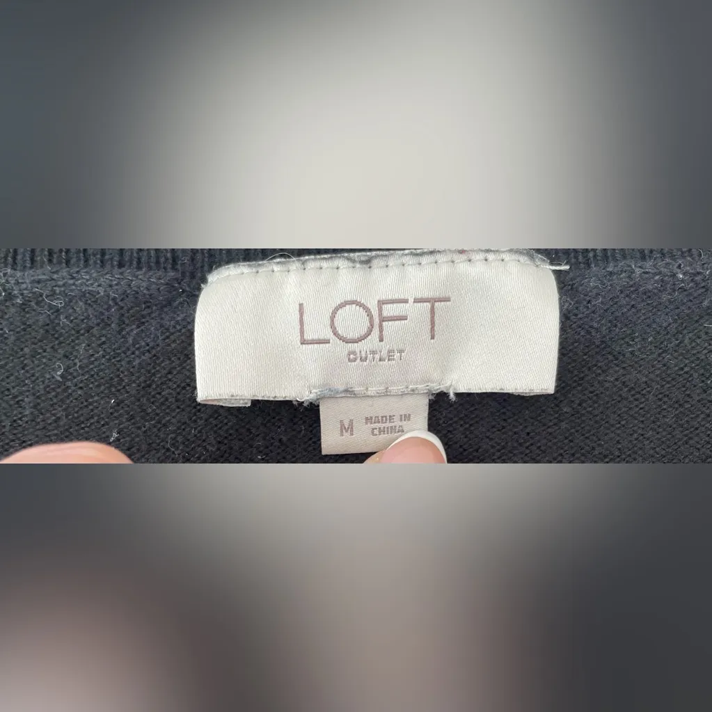 The Loft black / orange crewneck pullover sweater, tiger detail, split hem; M - Image 3