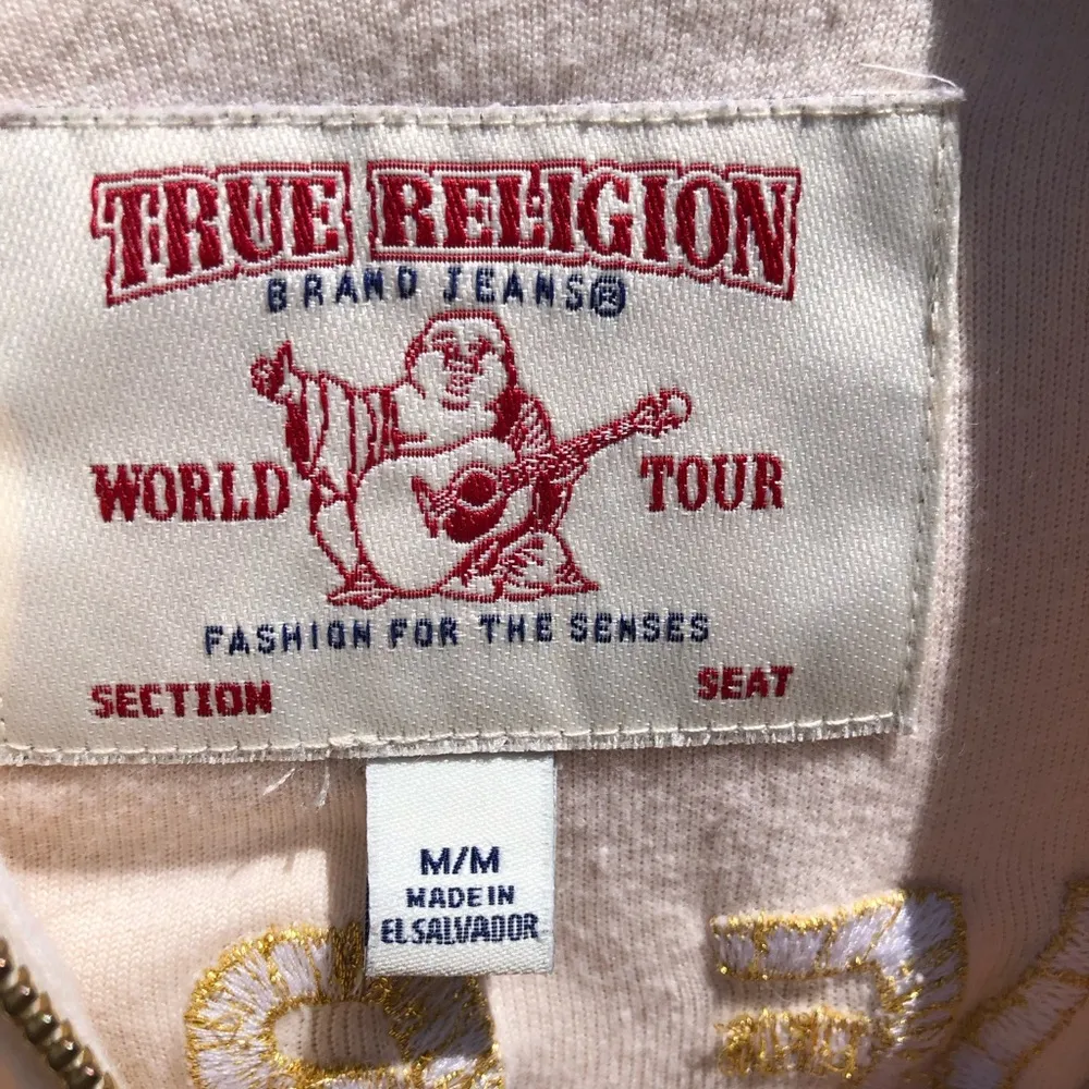 velour Cream Full zip up hoodie Sweatshirt M - Image 5