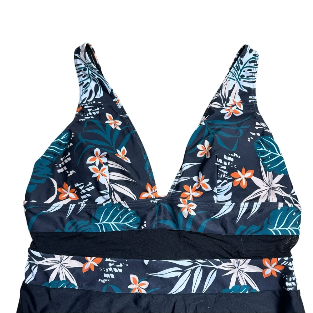 Cupshe Black Tropical Leaf Print Mesh One Piece Swimsuit Women’s US L - Image 3