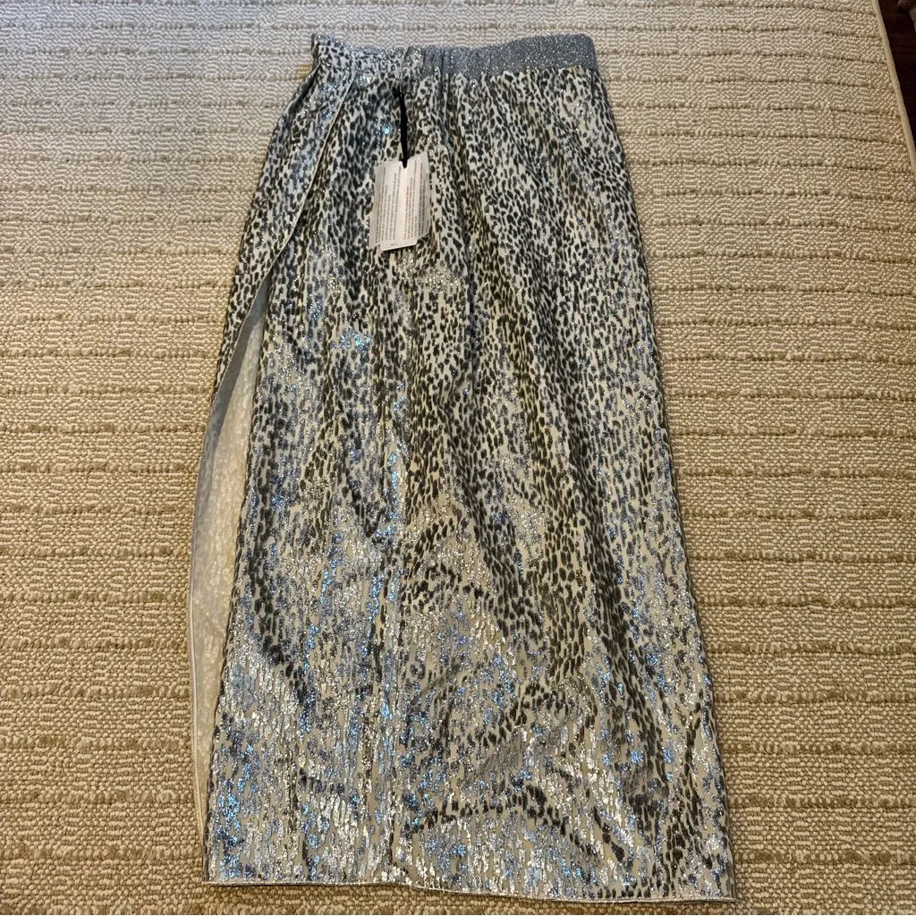 NWT Forte Forte Encanto Lurex Velvet Skirt Silver Estrella | Size 0 - Image 8