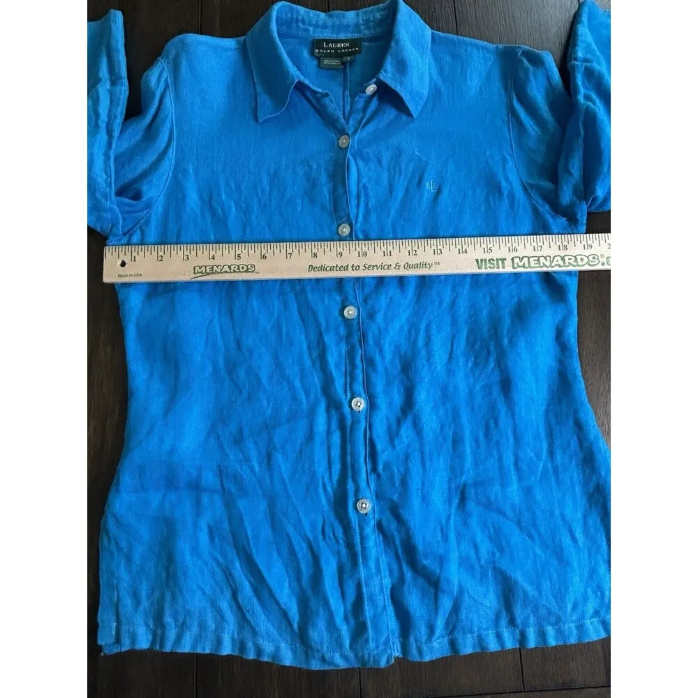 Lauren Ralph Lauren LRL Women’s Button Up Shirt 100% LINEN S Teal Lightweight - Image 4