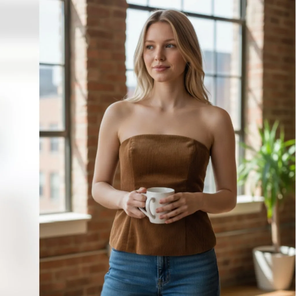 NWOT ZARA Velvet Corduroy Strapless Top Off The Shoulder Square Neck Small - Image 5