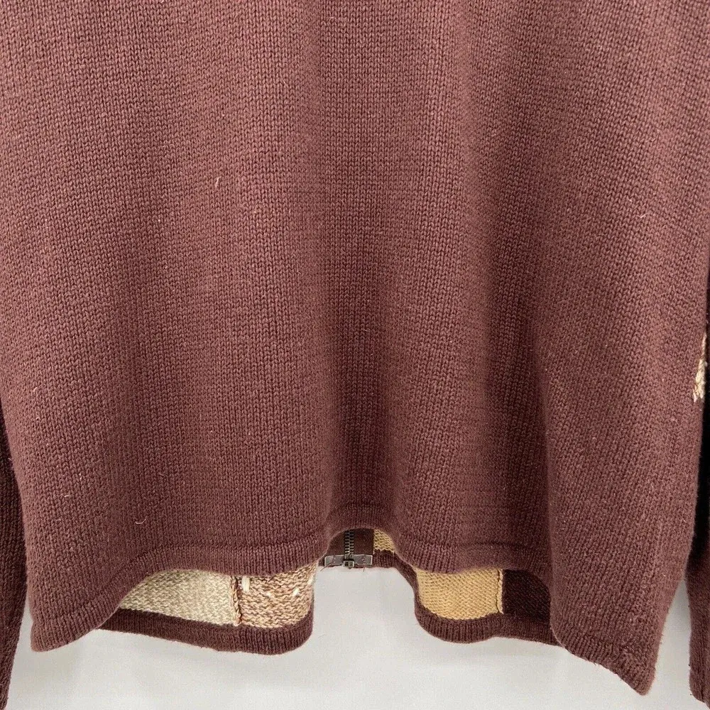 Vintage Designers Originals Zip Brown‎ Tan Leaf Embroidered Sweater Size Medium Brown - Image 7