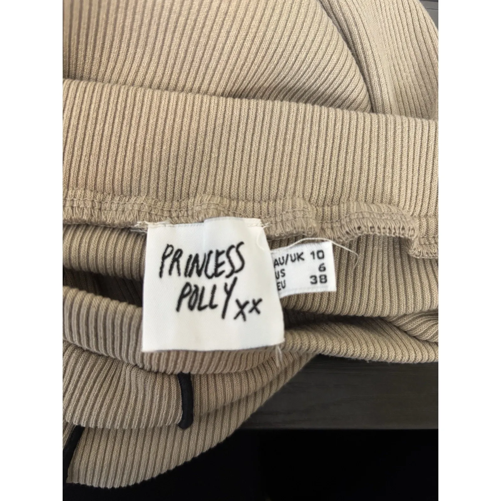 Princess Polly Tan Black Nelle Mini Skirt Ribbed Size 6 Bodycon Retro Festival - Image 4