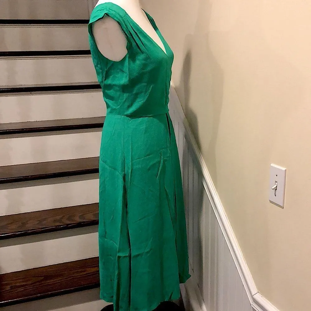 KATE SPADE Jade Green Tea Length Cap Sleeves Empire  Crossover Top Dress Sz 4 - Image 8