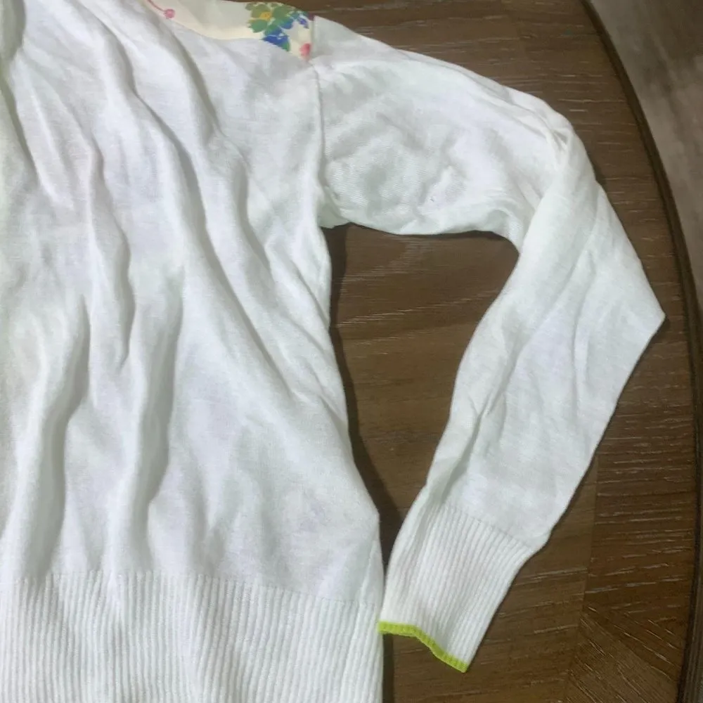 Ted Baker / 1 / White Cardigan with Floral Silk Ac - Image 5