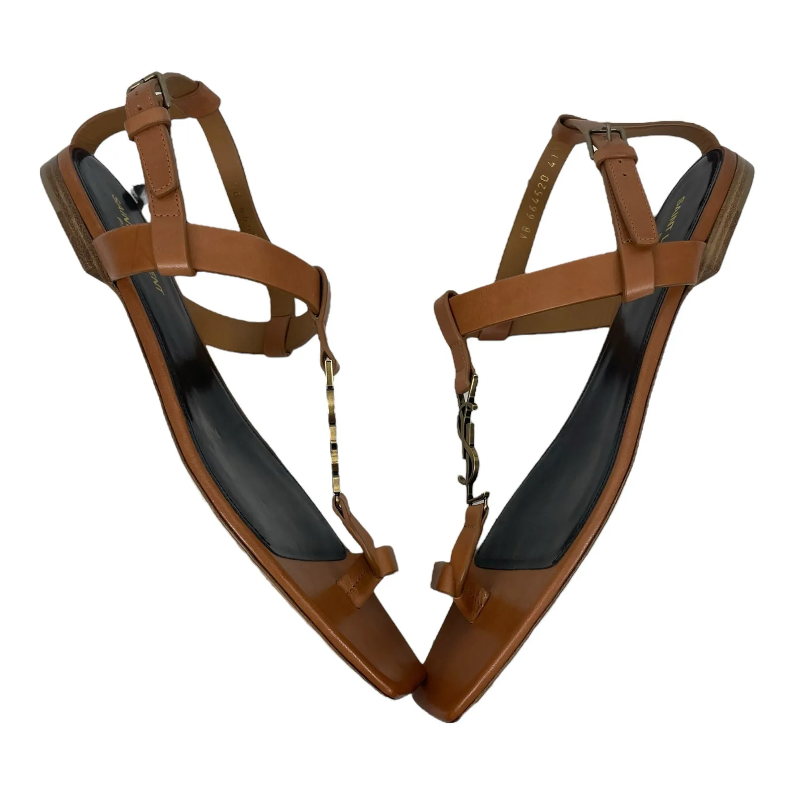 Saint Laurent Cassandra YSL Logo T Strap Toe Ring Sandal Brown Size 41 - Image 9