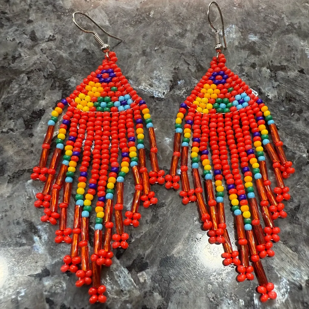 2/$29 or 3/$39 Red and Blue Chandelier Earrings with Beaded Fringes - Image 3