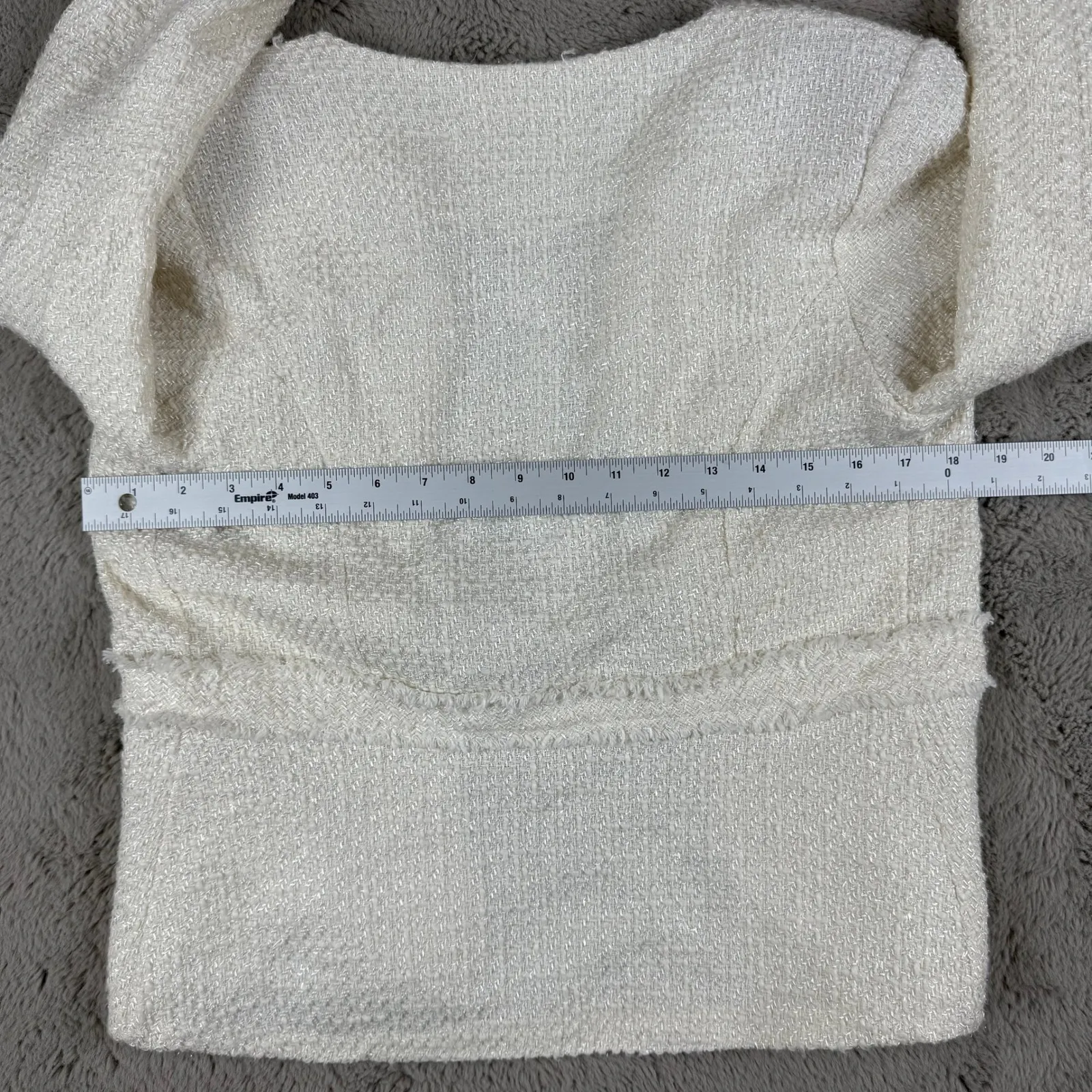 Mangano Tweed‎ Jacket Frayed Edges Open Front Blazer Off White XS Made in Italy - Image 2