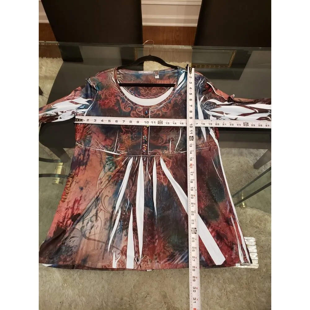 NY Collection Women's Multicolor Polyester Scoop Neck Long Sleeve Top Blouse 1X - Image 12