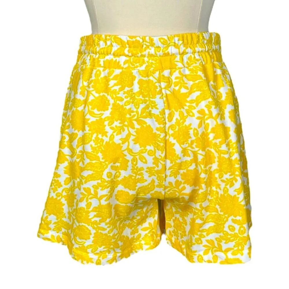 New Terry Sweatshirt Short Set Yellow White Floral Women’s Size XL - Image 10