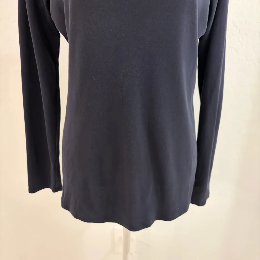 Eileen Fisher Navy Organic Cotton Round Neck Basic Top Size L - Image 4