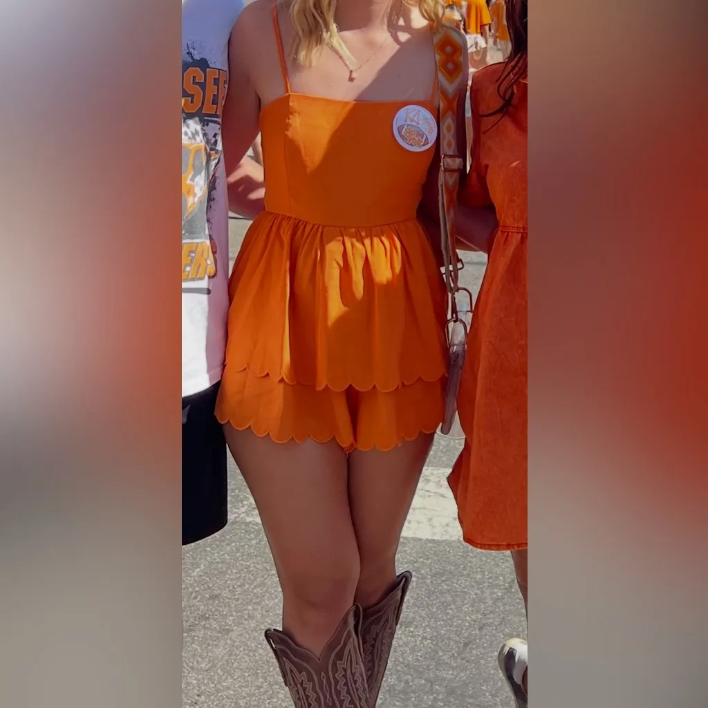 Orange Scalloped Romper Women’s Large - Image 3