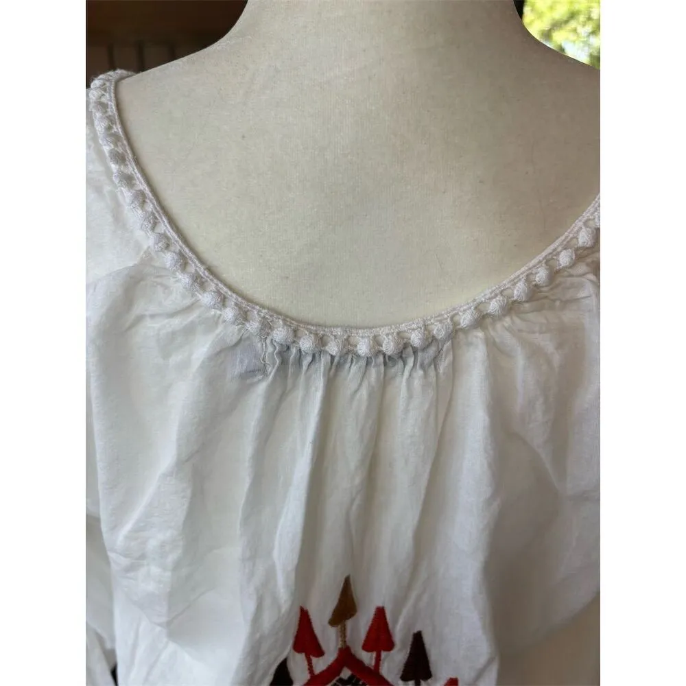 Rancho‎ Estancia Women's XS White Embroidered Boho Peasant Western Arrow Top - Image 8