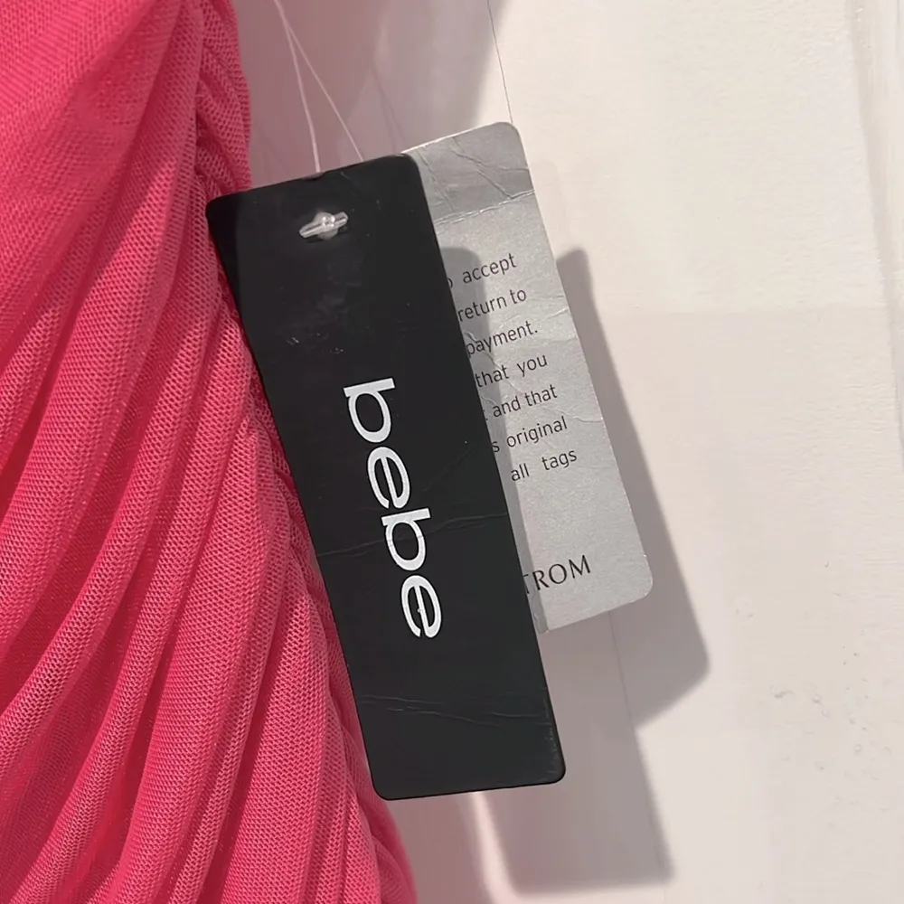 Bebe Off Shoulder Ruched Mini Dress Pink Large - Image 5