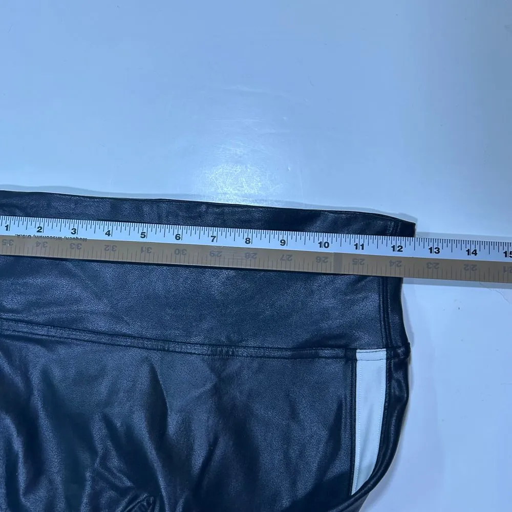 EUC SPANX Faux Leather Leggings with White Side Stripes Womens Small Black‎ - Image 7