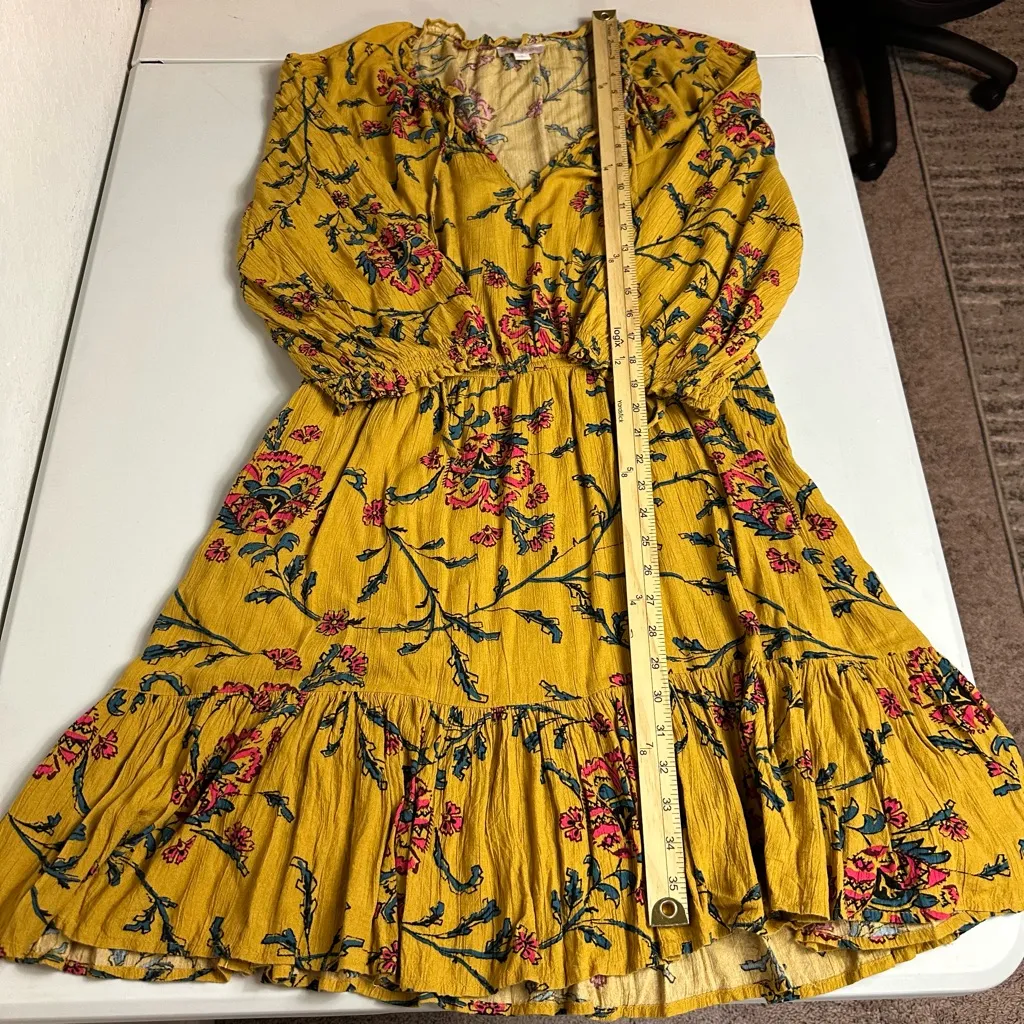 Knox Rose Women’s Classic Yellow Floral Printed Smocked Dress Pockets Size Large - Image 8