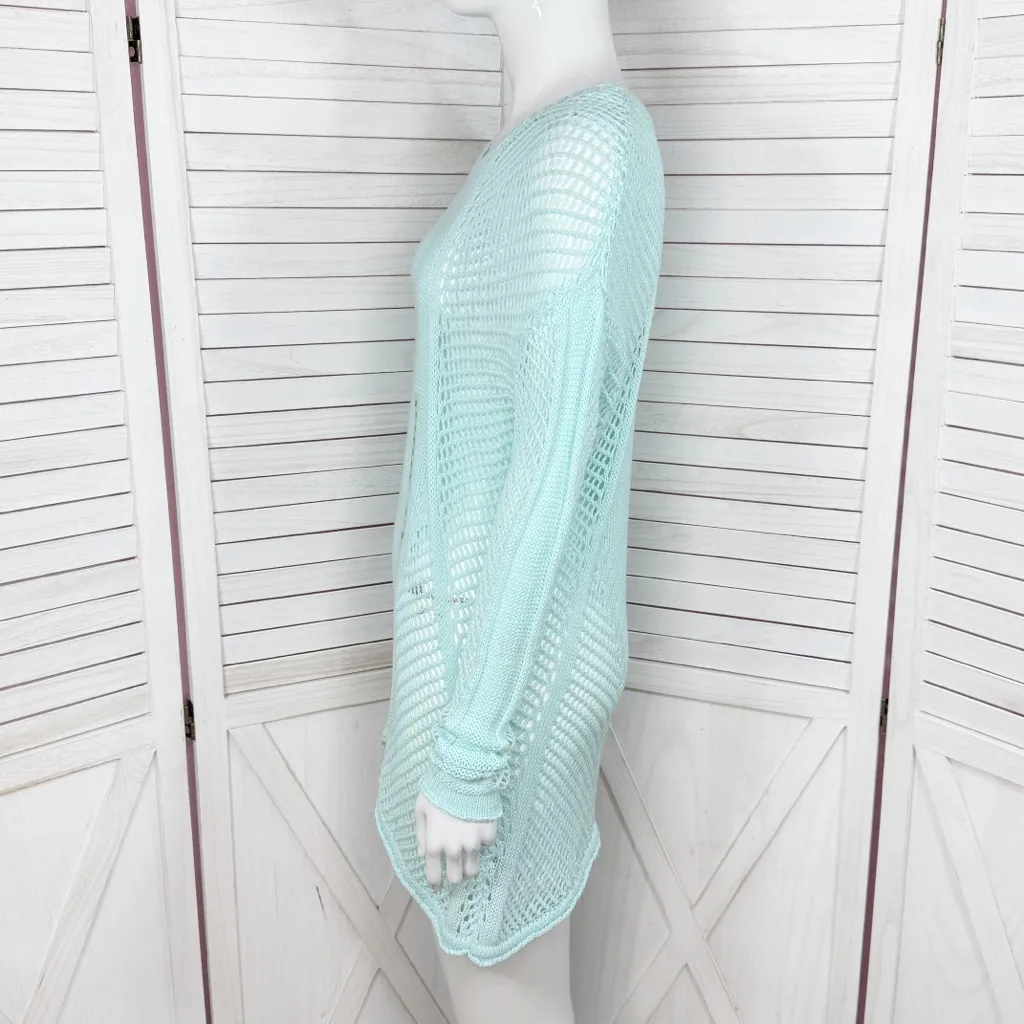 Paradise Shores Open Knit Mesh Beach Sweater Swim Cover Aqua Green Medium - Image 2