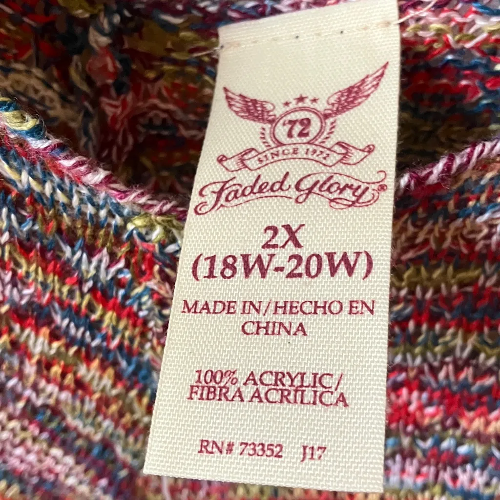 Faded Glory Women's Colorful cold shoulder Knit Sweater 2x - Image 2