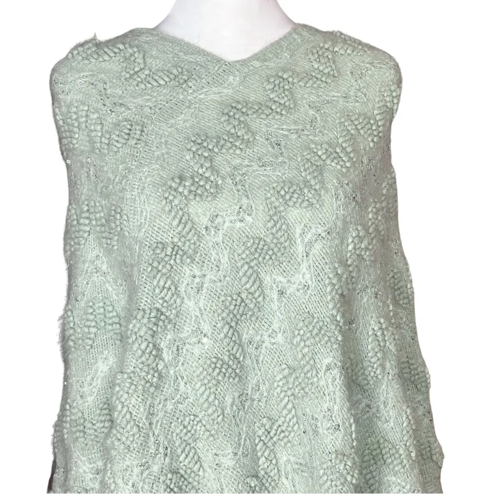 Y2K Style Pastel Green Poncho Sweater. One Size. Sequins Girlhoodcore Boho Fairy - Image 6