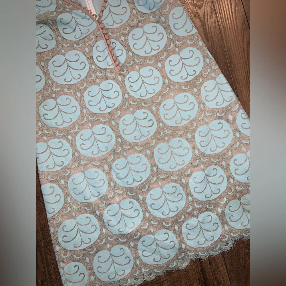 Lilly Pulitzer Nadine Resort preppy Lilly
Pad Lace blue Gold Shift Dress spring - Image 6
