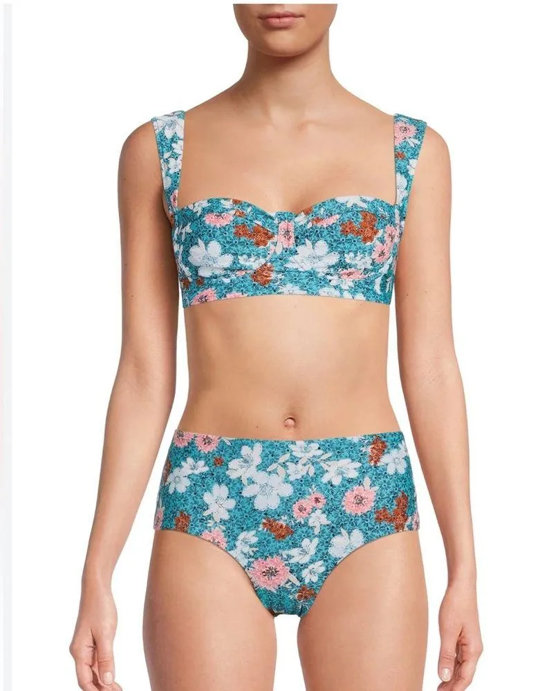 Retro floral aqua plus size 2X bikini set underwire wide strap tropical - Image 11