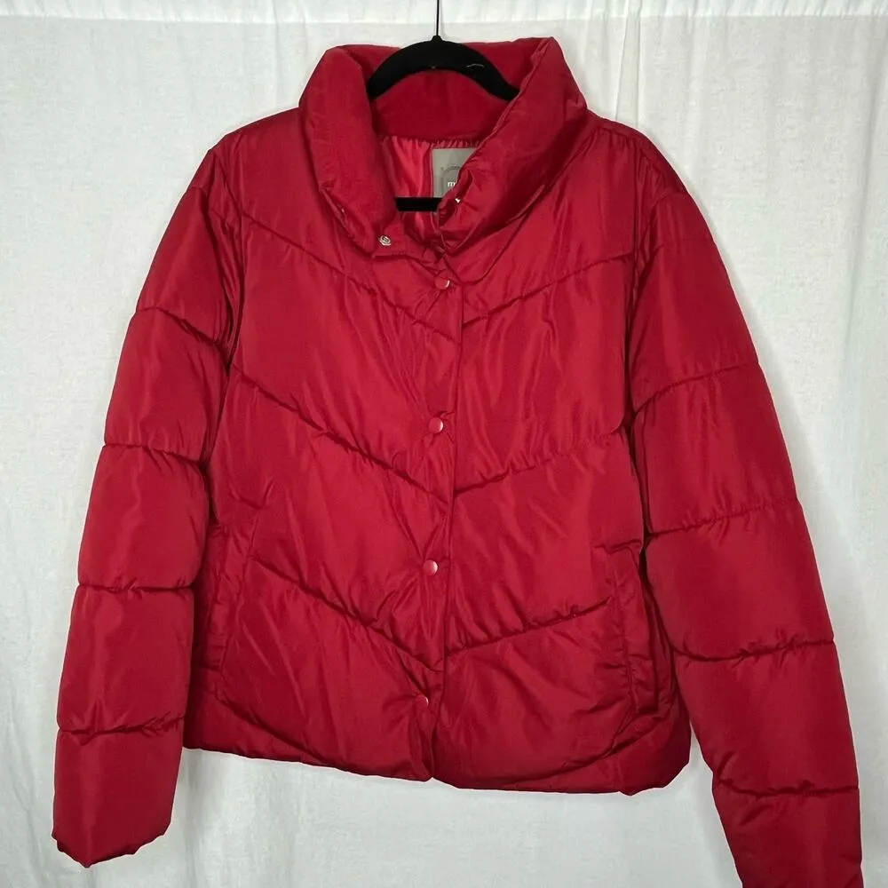 Maurices Red Snap Front Puffer Jacket Quilted Lined Size Large Warm‎ Cozy - Image 3