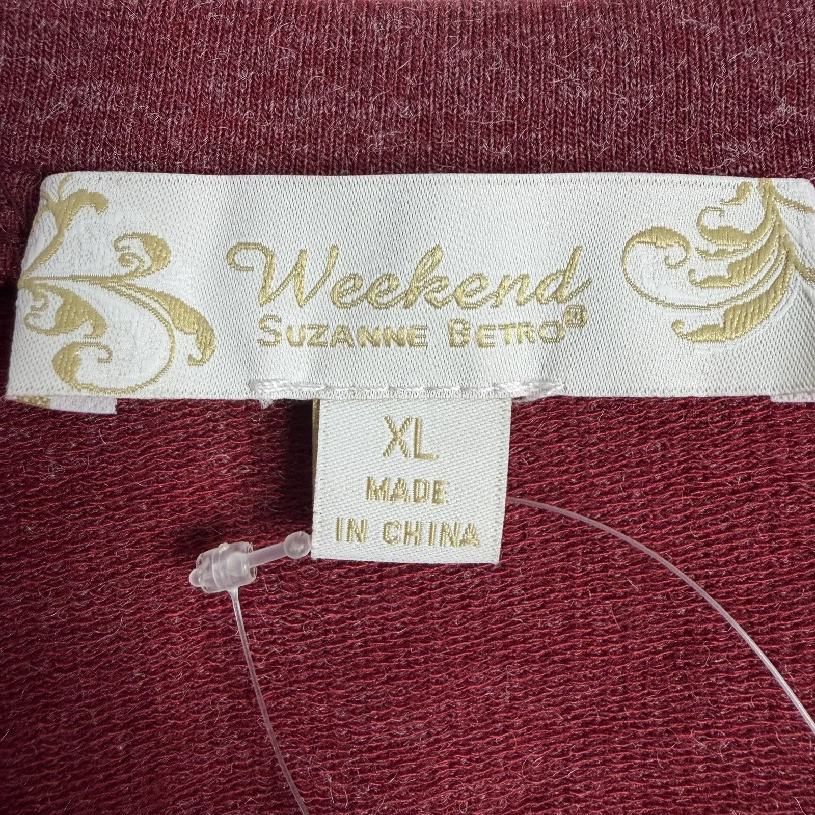 NWT Suzanne Betro Colorblock Notch Neck Sweatshirt XL Burgundy Gray Casual - Image 3