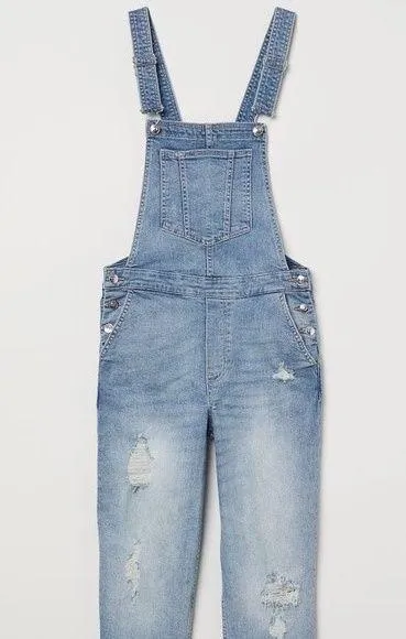 H&M blue denim overalls distressed light wash Size 4 Great Condition - Image 2