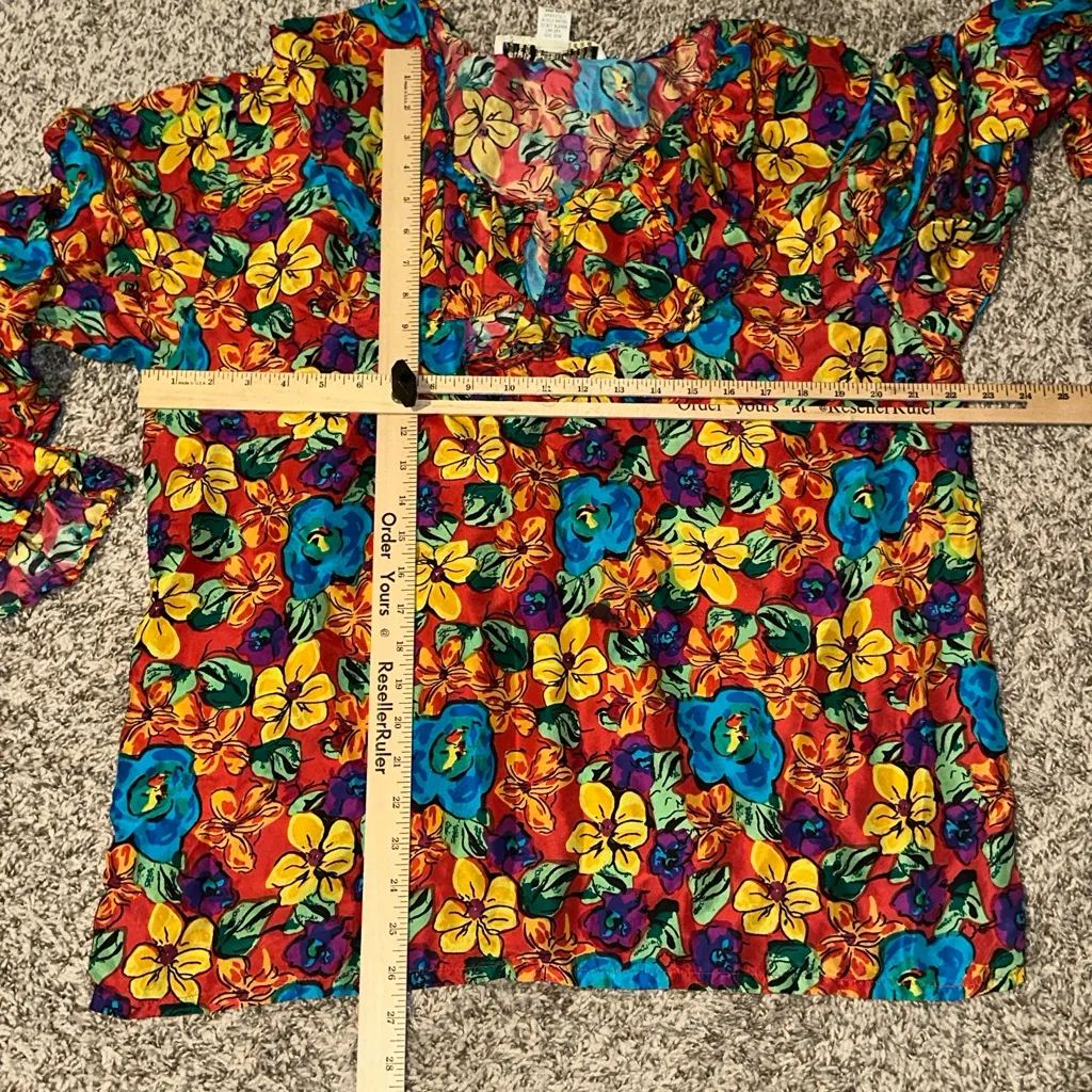 Silk Exchange 100% Silk Floral Multicolor Women's Top Red Size L - Image 4