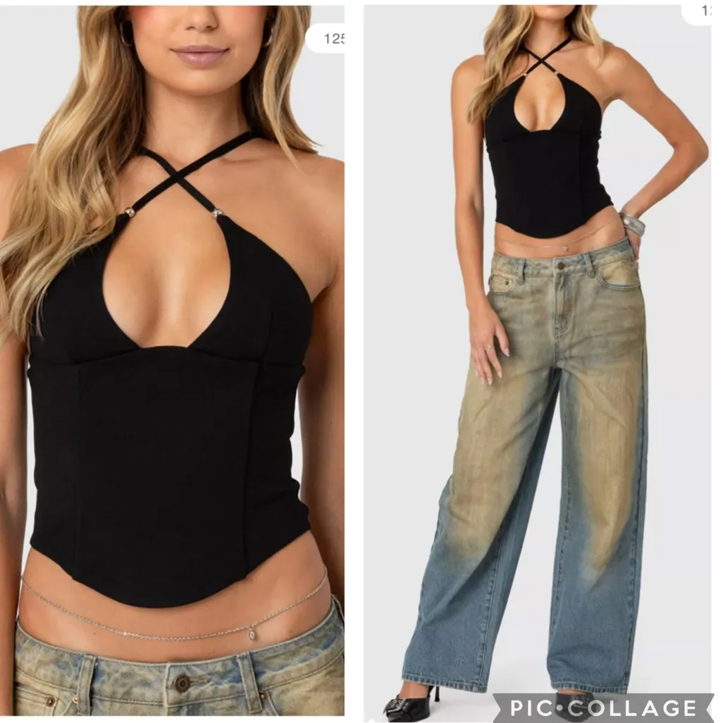 Edikted ‎ Lou Beaded Crossover Corset Top Black L - Image 2