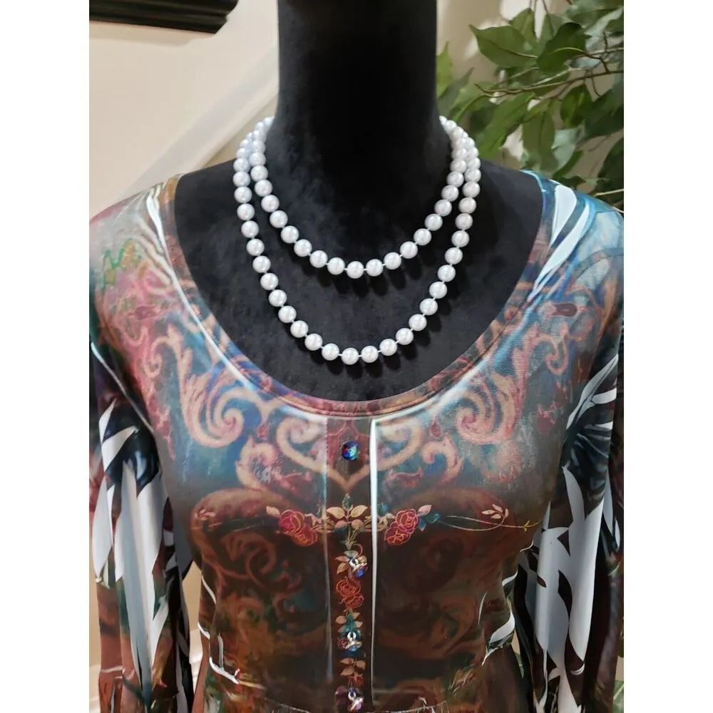 NY Collection Women's Multicolor Polyester Scoop Neck Long Sleeve Top Blouse 1X - Image 2