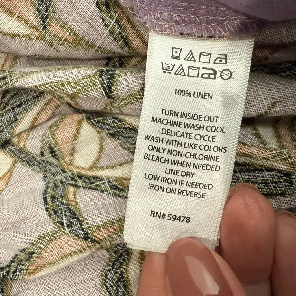 Tahari 100% Linen Wide-Leg Cropped Leaf Pants Elastic Waist Pull On Size XL - Image 7