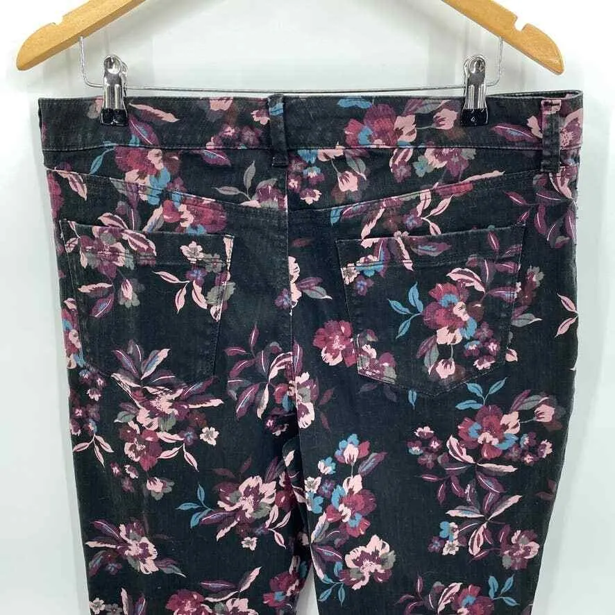 Bandolino Amy Jeans Womens 14 Black Floral Print Cotton Straight Leg High Waist - Image 3