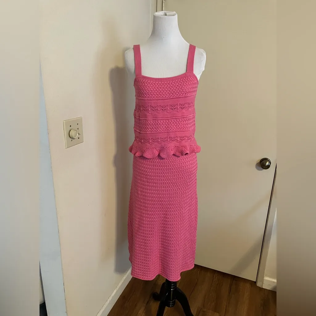 Lucy Paris Square Neck Sleeveless Crochet Sweater Tank With Matching Skirt Set - Image 6