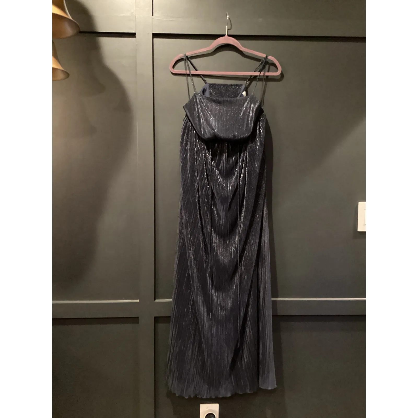 SIMKHAI Daisy Cutout maxi Gown navy blue chiffon plisse dress size 6 - Image 6