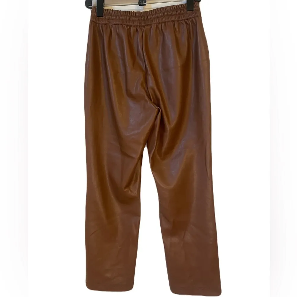 Mark New York Cognac Brown Faux Leather Elastic Drawstring Crop Pants Sz S - Image 3