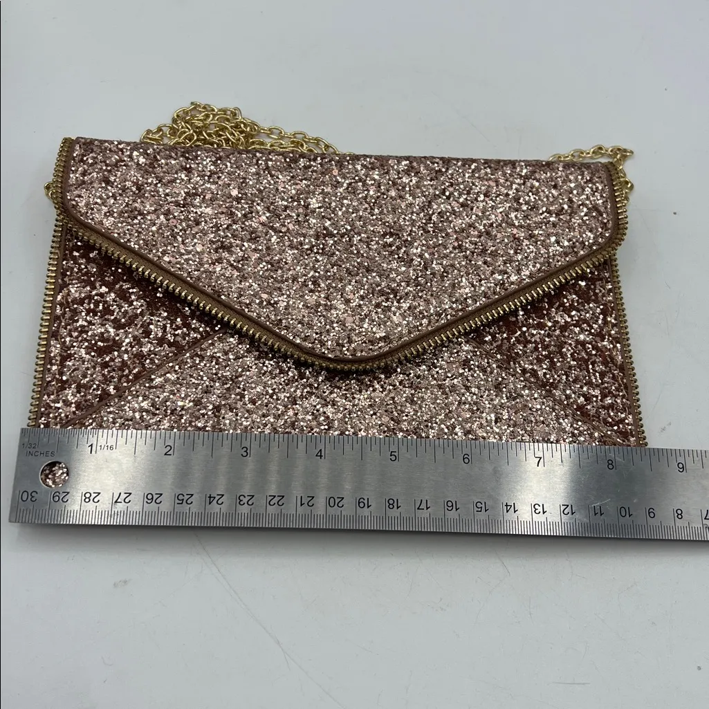 Olivia Miller Rose Gold Glitter Envelope Clutch Detachable Chain Shoulder Strap - Image 10