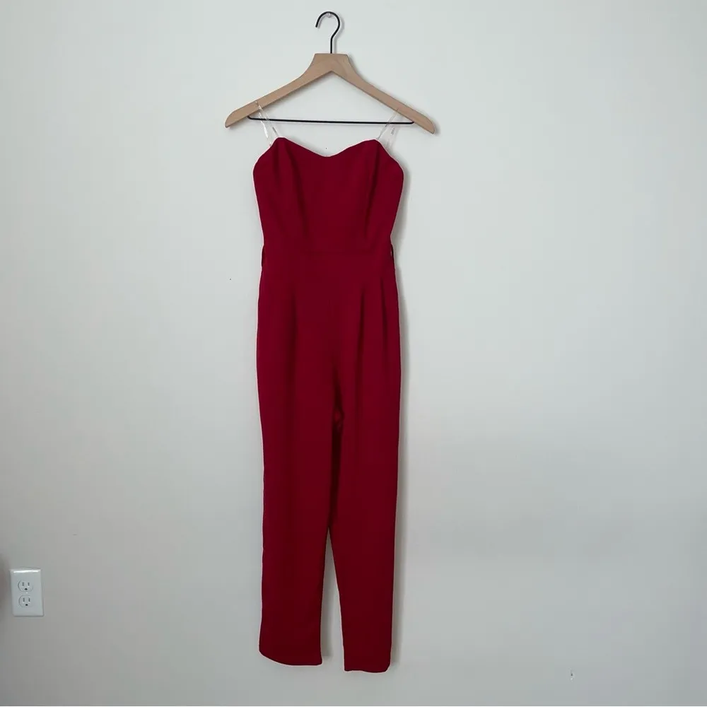 Red Strapless Jumpsuit with‎ Belt and Pockets - Image 10